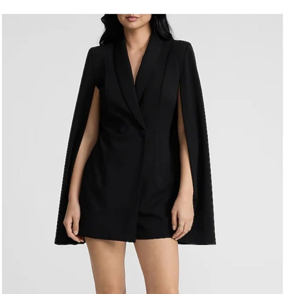 NWT Express Black Cape Sleeve Double Breasted Tuxedo Style Romper Size Medium